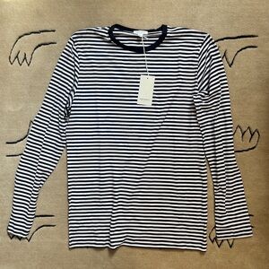 Navy and white striped long sleeve t-shirt cotton from Sunspel size small